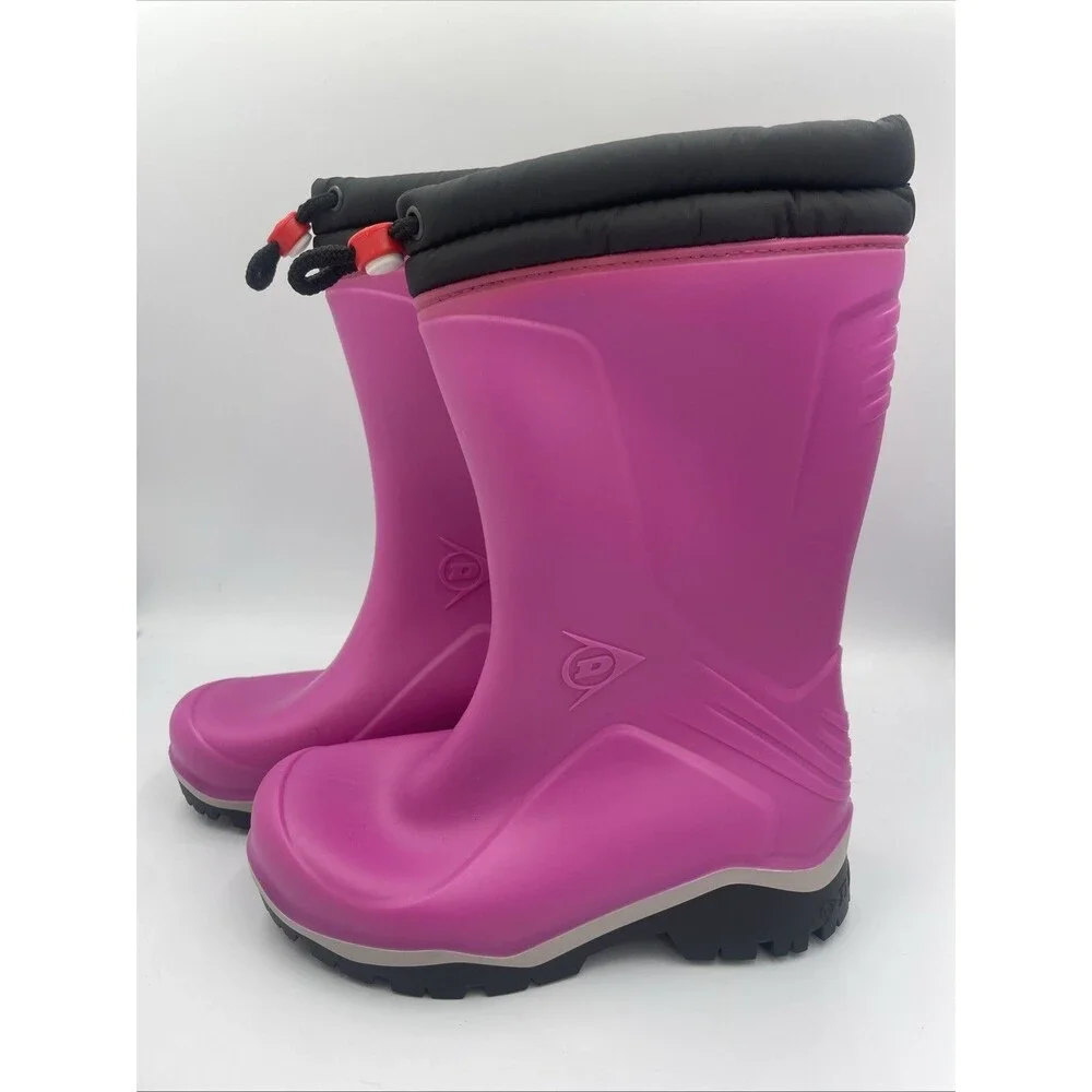 Girls Snow Boots Size 1 Black Pink Waterproof Winter Insulated Sintetico pull on